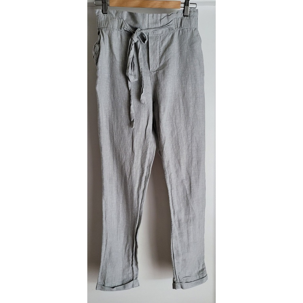 Mango Basics Women's XS Gray Linen Cotton Blend Pants‎ 28W 27 Inseam